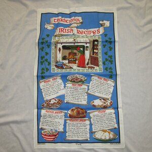 Vtg Fingal Traditional Irish Recipes Tea Towel Tapestry 19"X30" Made in Ireland